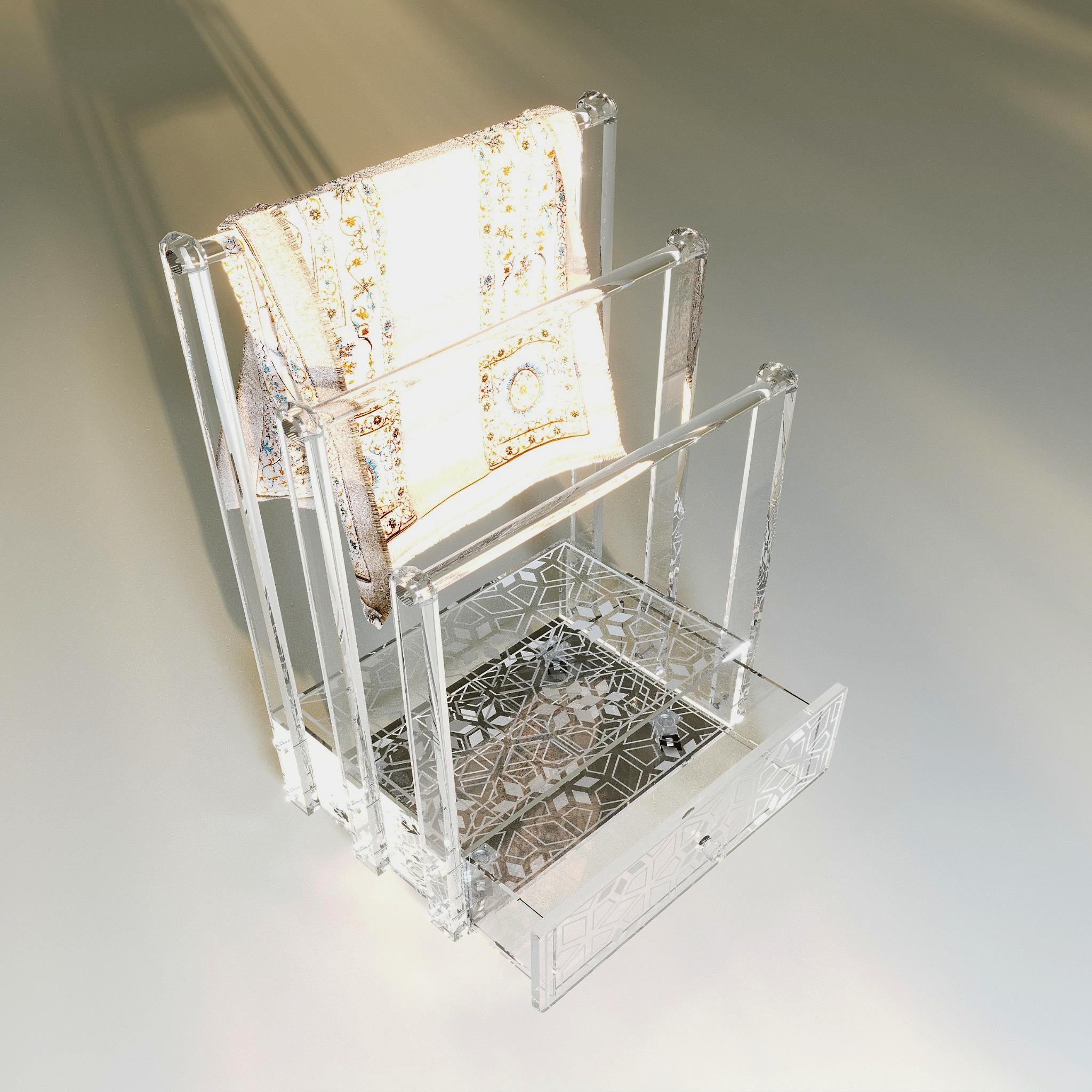 Prayer Mat Stand with Engraved Drawer