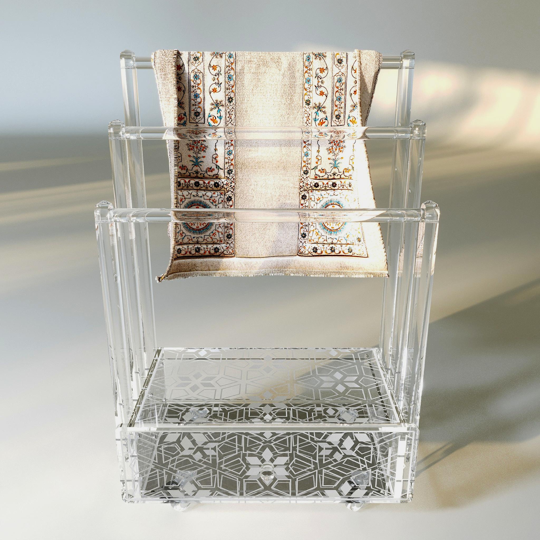 Prayer Mat Stand with Engraved Drawer
