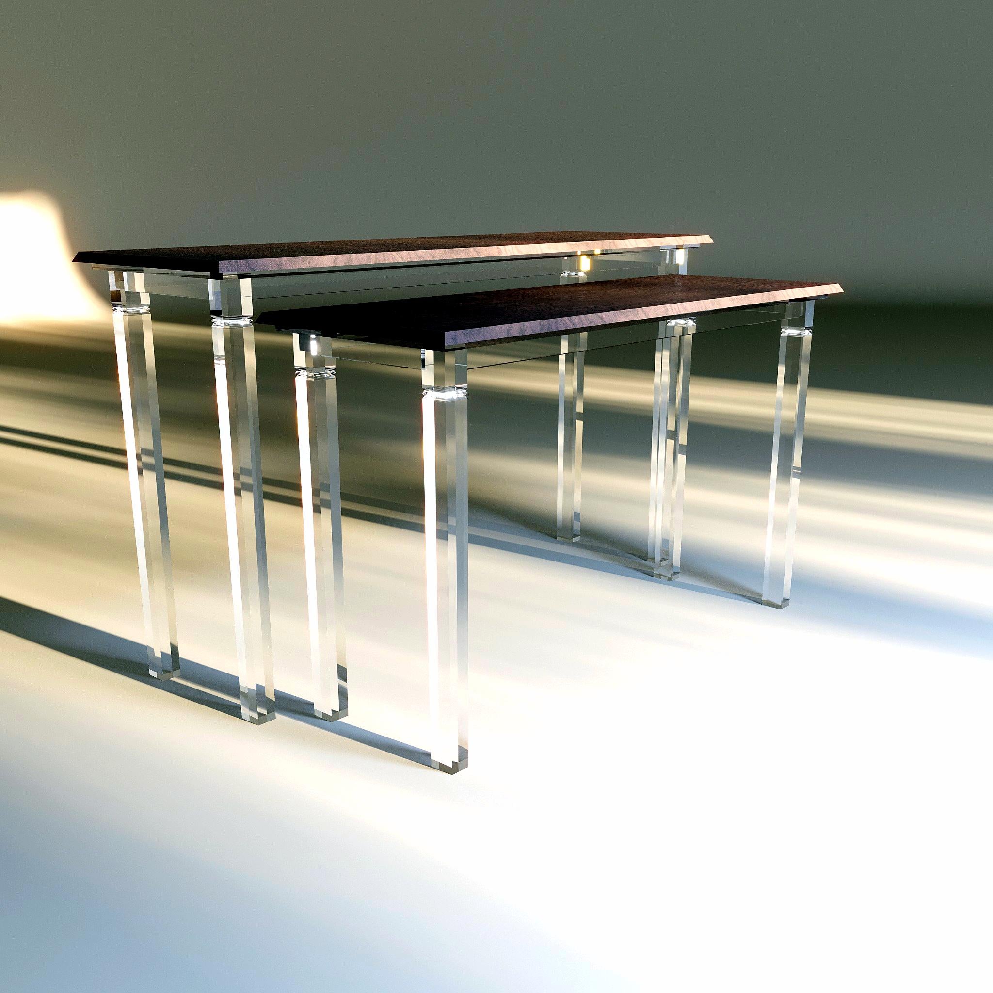 Nesting Console Table Base Plexiglass Wood Top