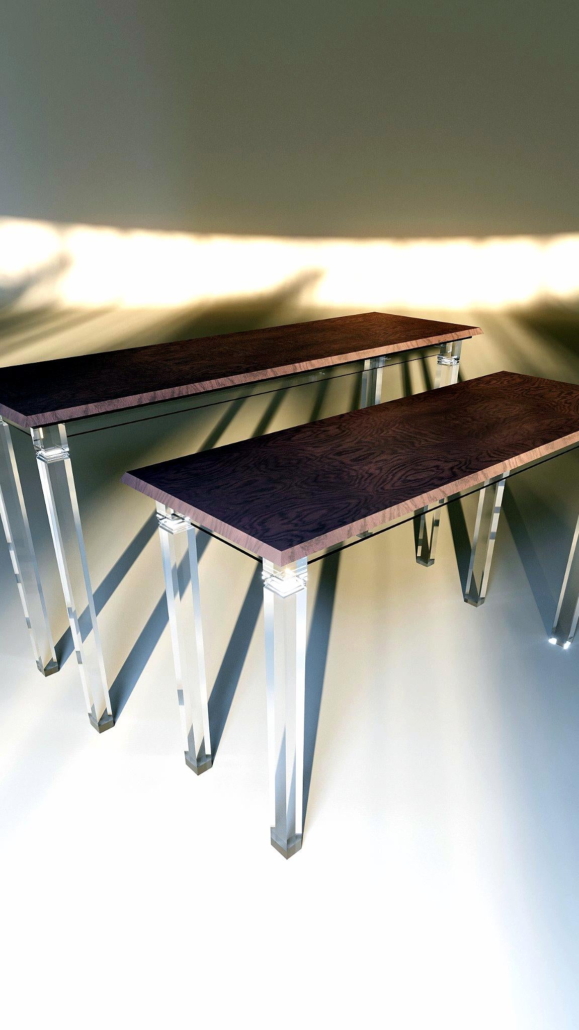 Nesting Console Table Base Plexiglass Wood Top