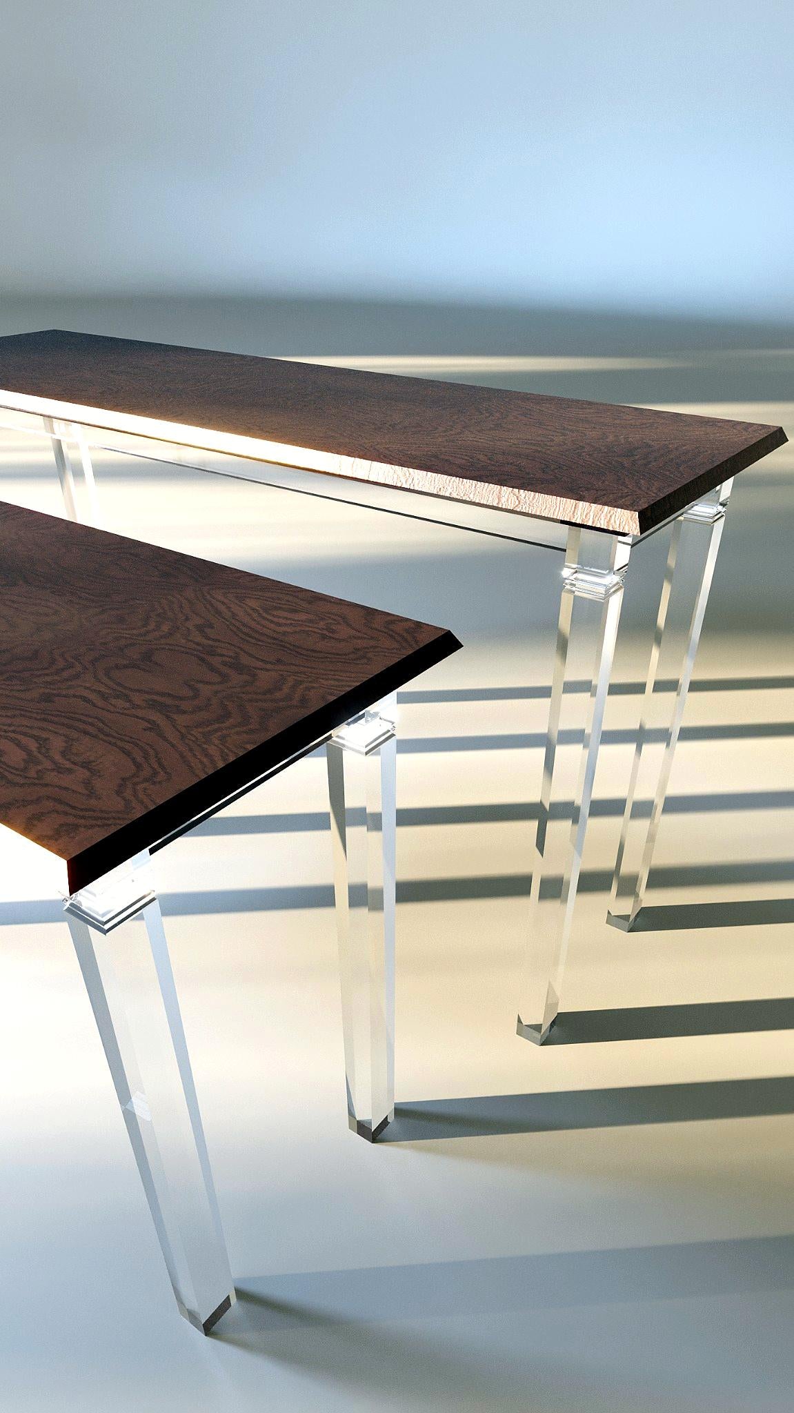 Nesting Console Table Base Plexiglass Wood Top