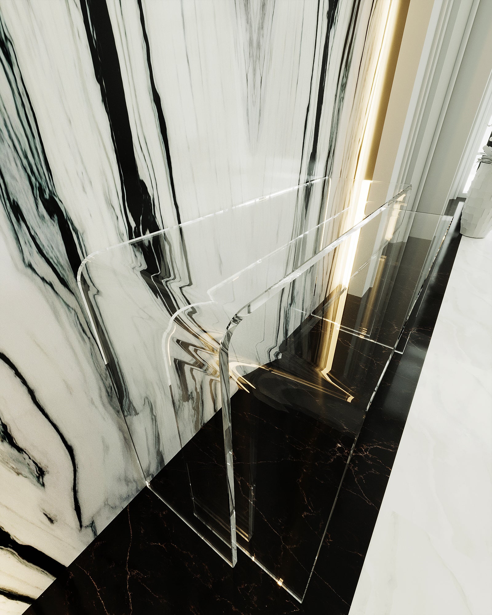 Curved plexiglass console
